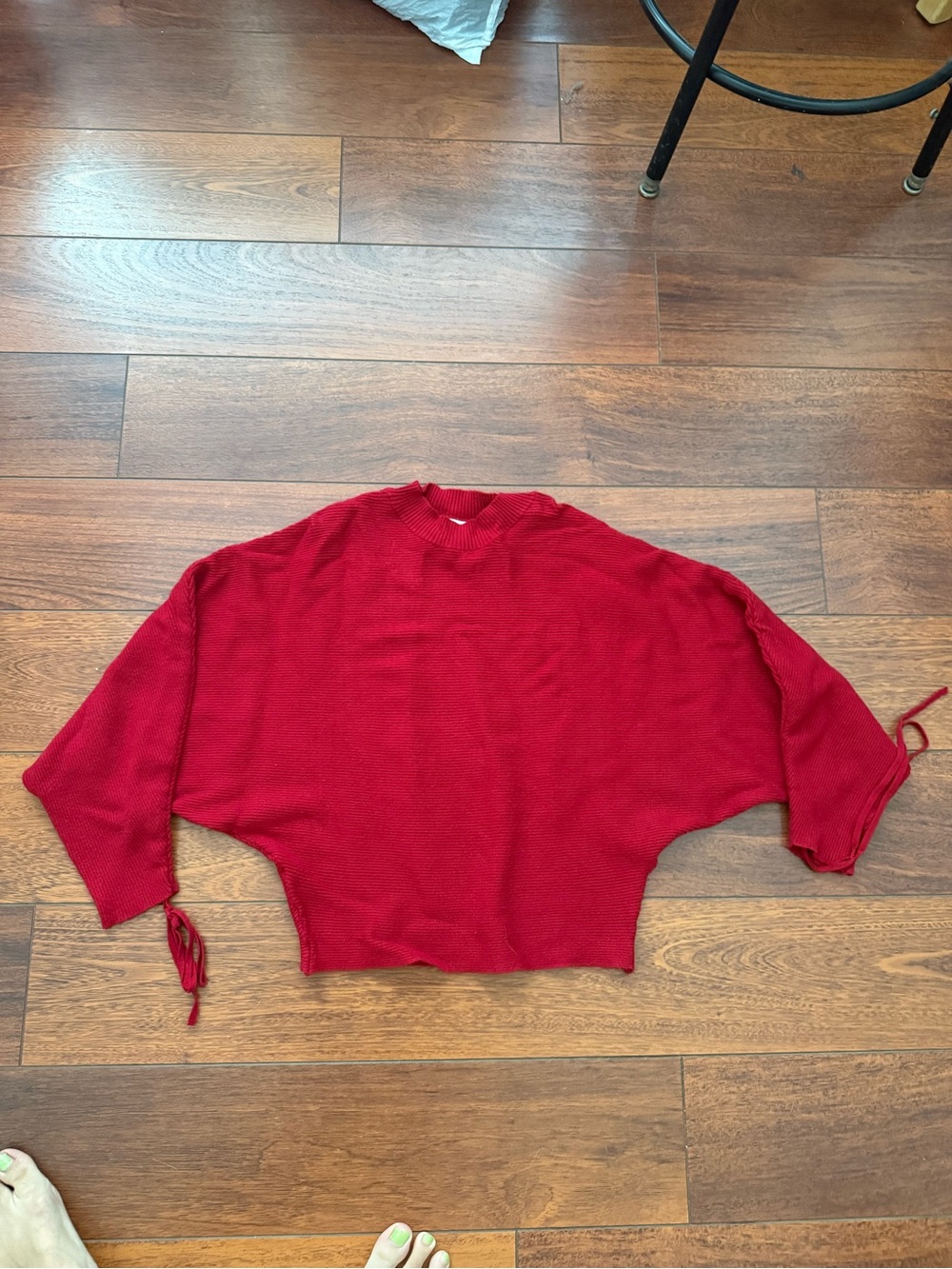 SFERRA Red Crewneck Dolman Sleeve Sweater with Tie Cuffs